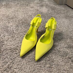 Zara Neon Yellow Pointed Toe Slingback Heels Size EU39